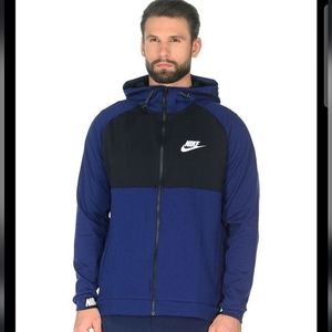 EUC Men's Nike Navy Blue and Black Sportswear Advance 15 Full Zip Hoodie